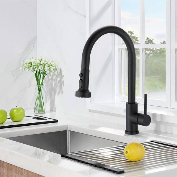 Lukvuzo Single Handle Pull Down Sprayer Kitchen Faucet within Matte Black  HSPH003FS072 - The Home Depot