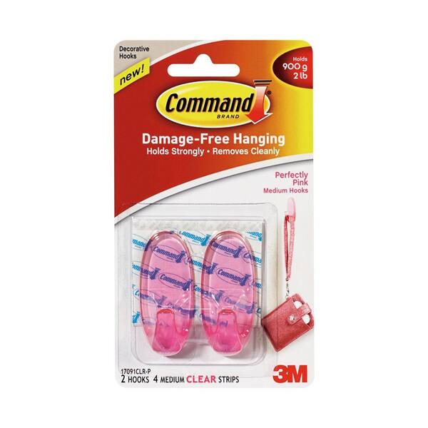 Command Medium Perfectly Pink Clear Hook with Clear Strip (6-Piece per Pack)