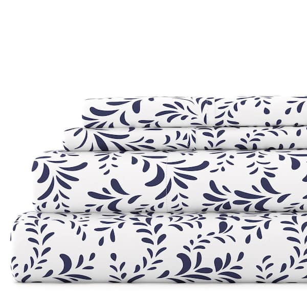 Becky Cameron 4-Piece Navy Floral Microfiber Twin Sheet Set