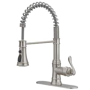 Single Handle Pull Down Sprayer Kitchen Faucet with Advanced Spray, Pull Out Spray with Deck Plate in Brushed Nickel