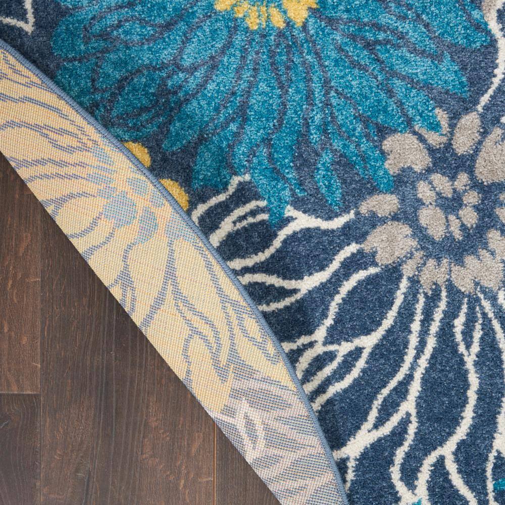 Blue and Yellow Floral Round Synthetic Area Rug, 5'3"