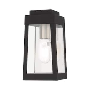 Vaughn 9.5 in. 1-Light Black Outdoor Hardwired Wall Lantern Sconce with No Bulbs Included