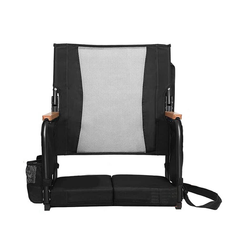 Black Wooden Extra Wide Stadium Chair with Back Support, Foldable