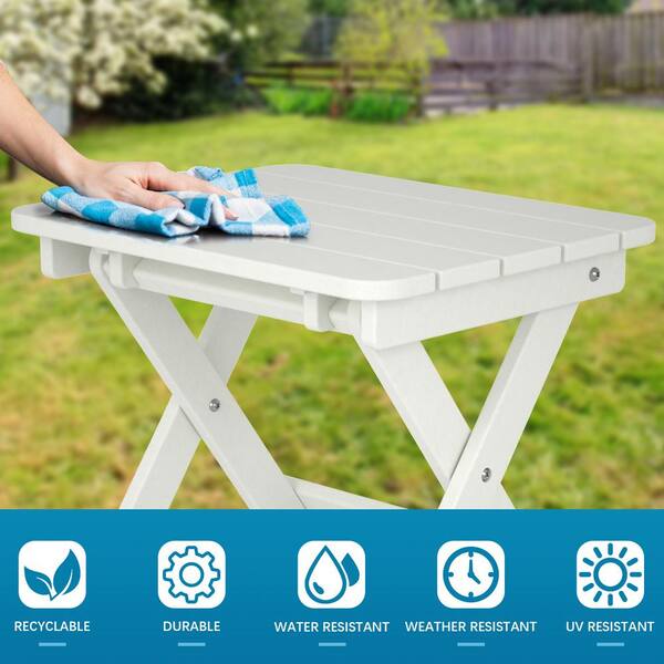 White Rectangular Plastic Outdoor Side Table Foldable Table for Poolside Garden
