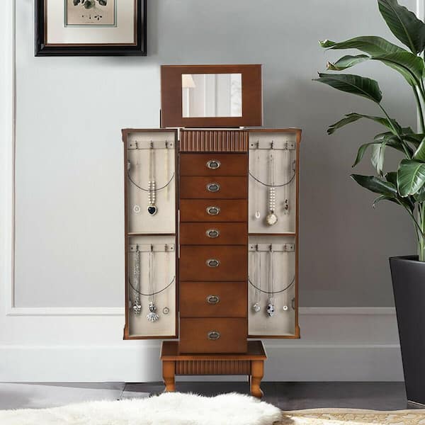 Jewelry Cabinet Armoire Jewelry Box Storage Chest Stand Organizer Wood Christmas Gift