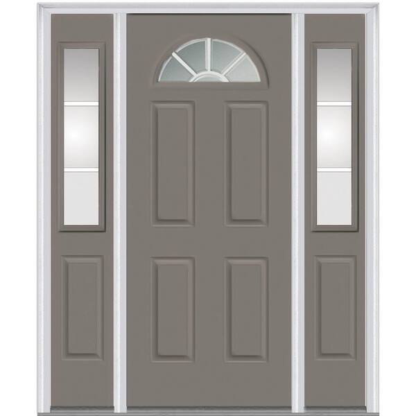 Milliken Millwork 64.5 in. x 81.75 in. Classic Clear Glass GBG 1/4 Lite 4 Panel Painted Majestic Steel Exterior Door with Sidelites