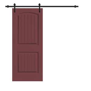 Elegant Series 30 in. x 80 in. Maroon Stained Composite MDF 2 Panel Camber Top Sliding Barn Door with Hardware Kit