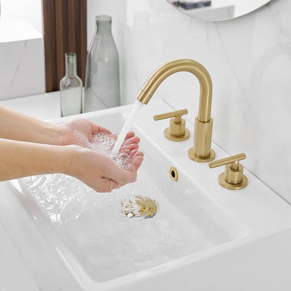Brushed Gold Stainless Steel 8" Widespread Bathroom Faucet