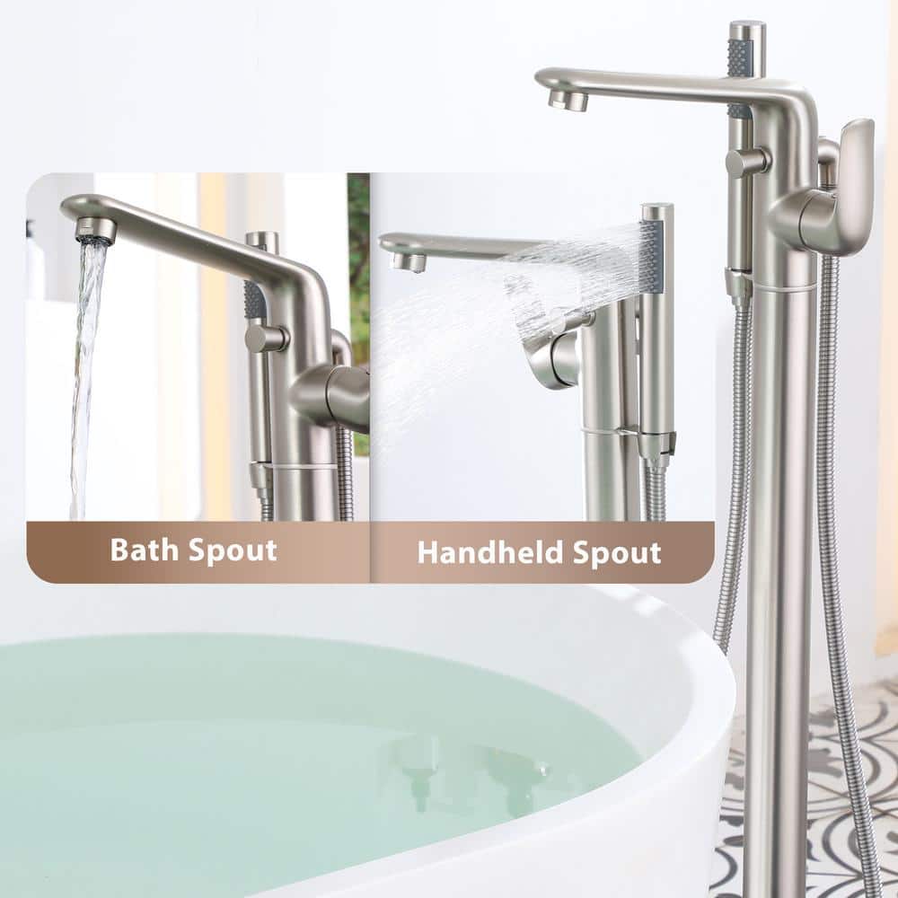 Brushed Nickel Freestanding Bathtub Faucet with Handshower
