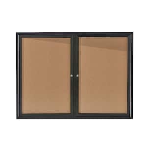 48 in. x 36 in. Black Lockable Double Door Enclosed Cork Board Bulletin Memo Board