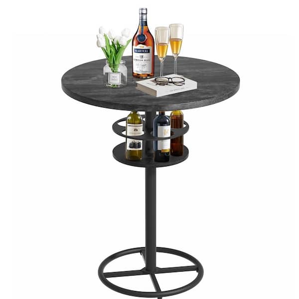 VECELO Round Bistro Bar Table 36.2 in. Height, 23.6 in. High Wooden Top, Sturdy Metal Frame with Pedestal, Black
