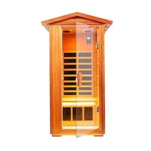 Shaiko 1-Person Outdoor Khaya Infrared Sauna with 6-Carbon Crystal Heaters and 7-Chromotherapy Lights