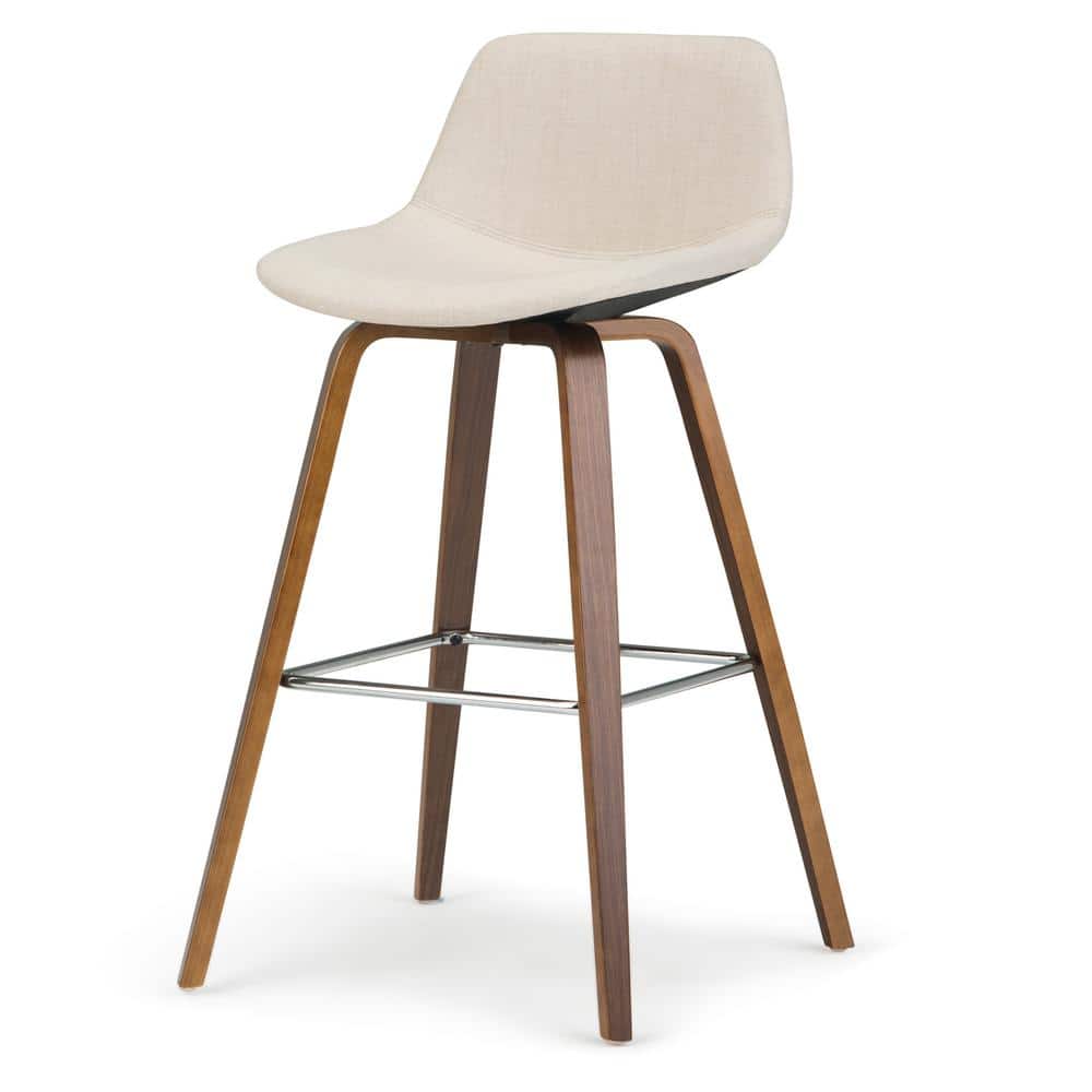 Mid-Century Modern Bentwood Counter Stool in Natural Linen Look