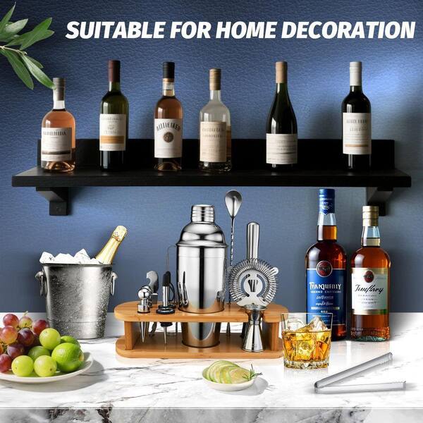 Lynzavix 13-Piece Stainless Steel Cocktail Shaker Set with Bamboo