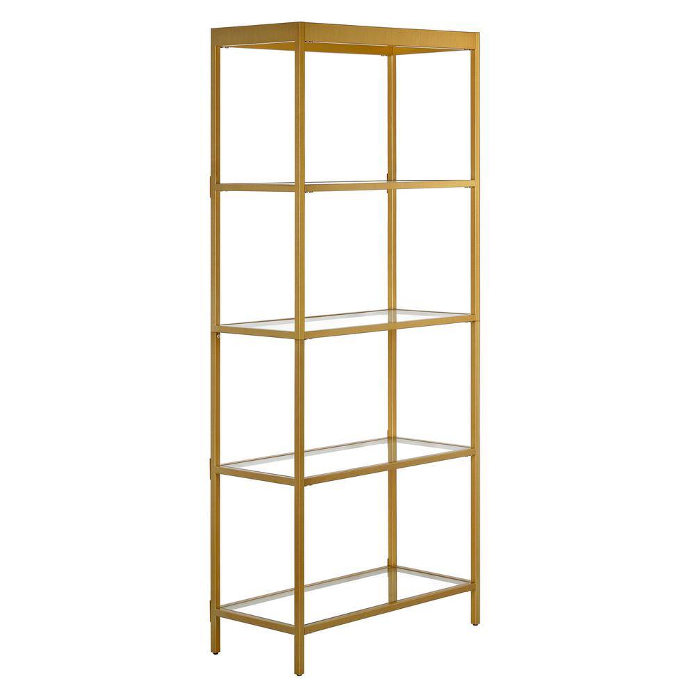 Aurelia 70'' Brass and Tempered Glass Minimalist Bookcase
