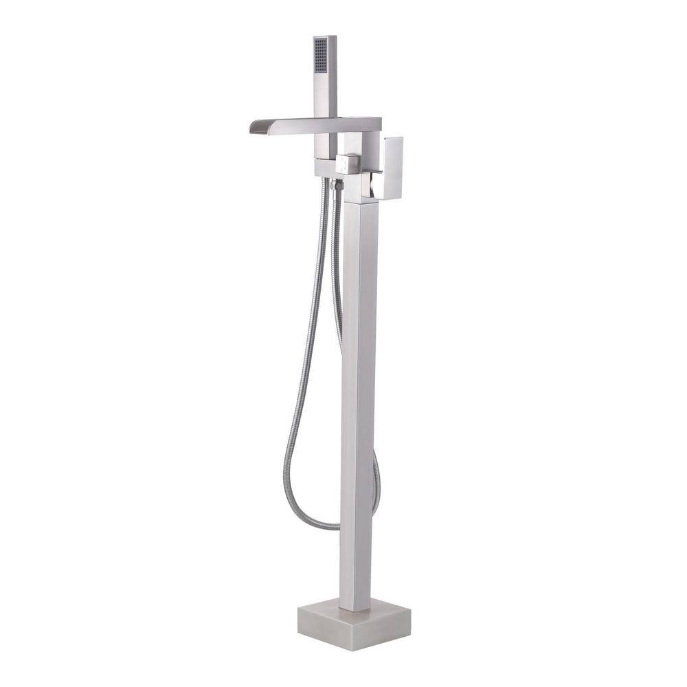 Brushed Nickel Freestanding Tub Filler with Lever Handle