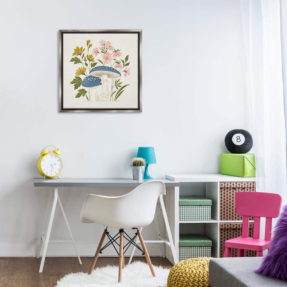 Blue Mushrooms & Wildflowers by Cat Thurman Designs Gray Floater Frame Nature Graphic Art Print 25 in. x 25 in. price history on PriceWatchPro