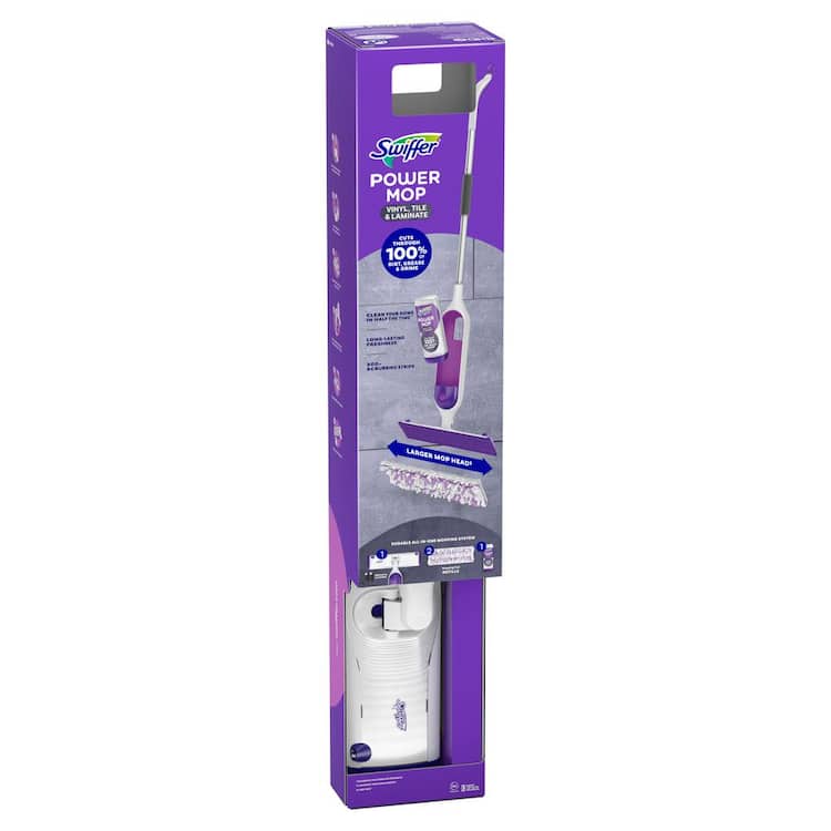 Swiffer Power Mop Vinyl, Tile &amp; Laminate Floor Starter Kit (1-Power Mop, 2-Pads, Cleaning Solution and Batteries)