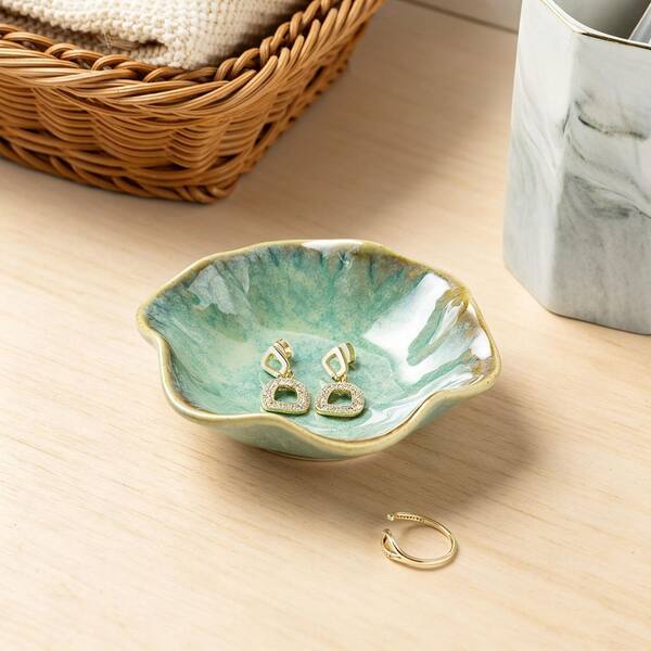 Green Porcelain Ceramic Trinket Tray, Key Bowl, Decorative Plate