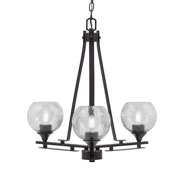 Unbranded Ontario 19.25 in. 3-Light Dark Granite Geometric Chandelier for Dinning Room with Smoke Bubble Shades No Bulbs Included