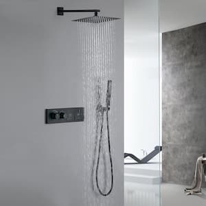 2-Spray Patterns 11.81 in. Wall Mount Dual Shower Heads Combo Kit 1.59 GPM in Matte Black