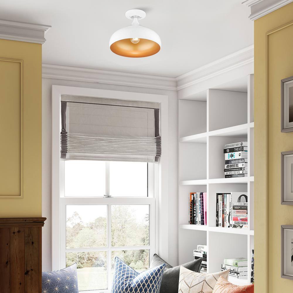 Shiny White and Gold Aluminum Teardrop Semi-Flush Mount Light