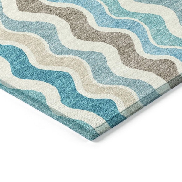 Chantille Machine Washable Indoor/Outdoor Abstract ACN2342 Teal 8 ft. x 10 ft. Area Rug