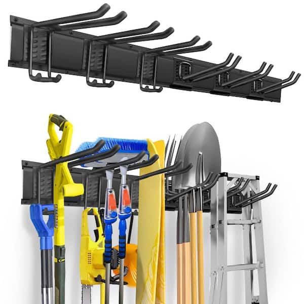 48 in. Garage Tool Organizer Wall Mount Heavy Duty Storage Rack Black 6 Hooks