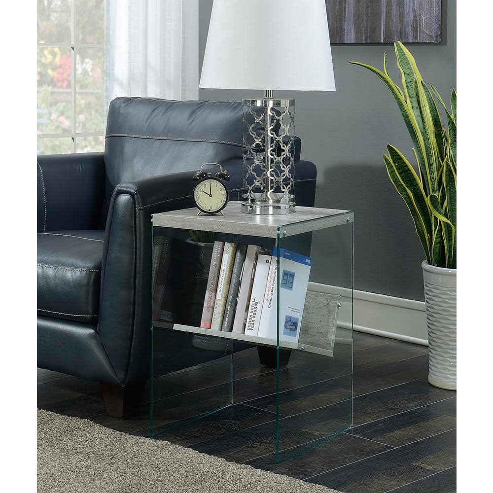 Modern Faux Birch and Glass End Table with Shelf