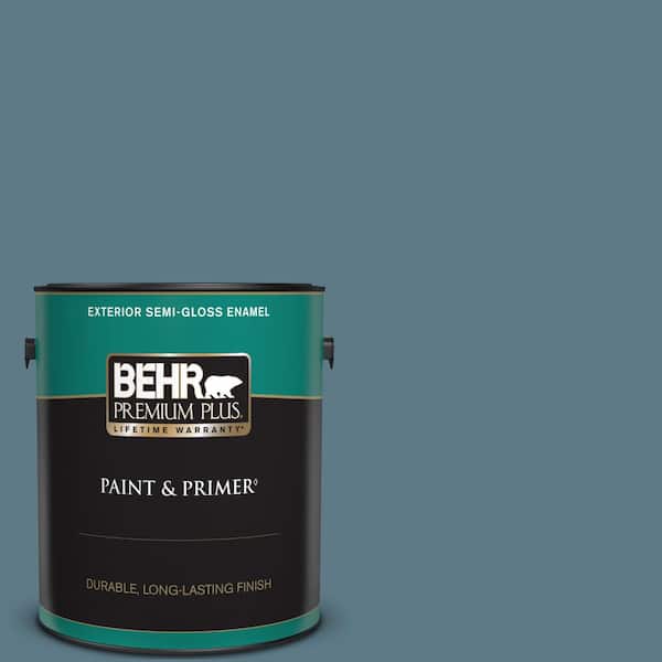 BEHR PREMIUM PLUS 1 gal. #ECC-54-2 Country Lake Semi-Gloss Enamel Exterior Paint & Primer
