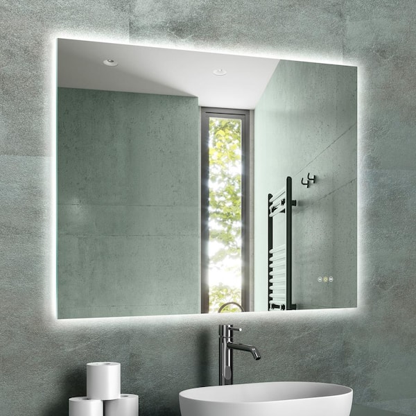 48 in. W x 36 in. H LED Rectangular Frameless Anti-Fog Bathroom Mirror Front Light