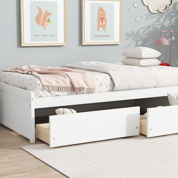 White Wood Frame Twin Size Daybed with 2 Drawers