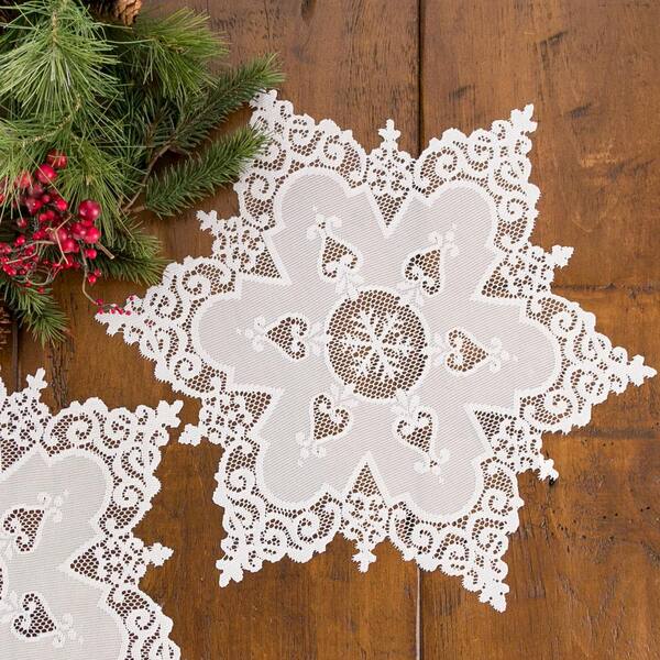 Heritage Lace Snowflake 18 In White, Lace Doily Round Table Runner