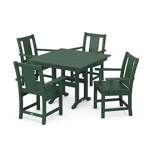 Prairie 5-Piece Farmhouse Plastic Square Outdoor Dining Set in Green