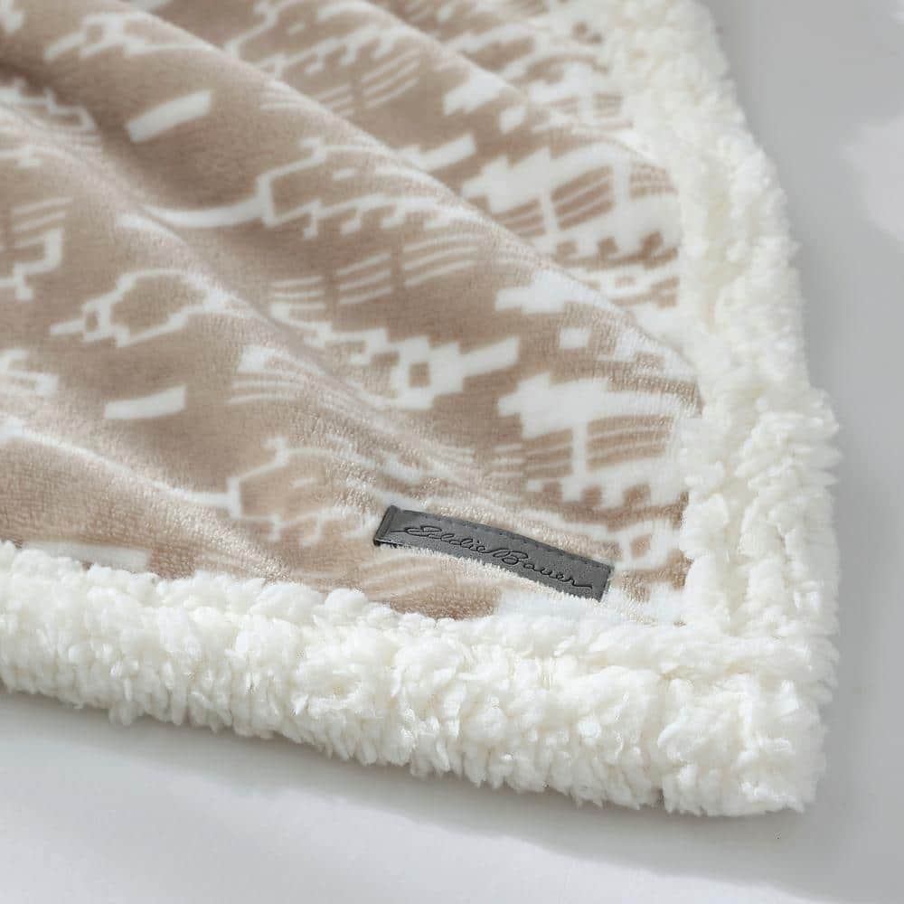 Brown Reversible Fleece and Sherpa Throw Blanket