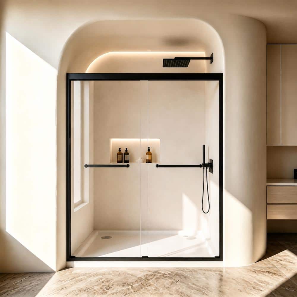 56-60 in.Wx72 in.H Matt Black Frame Double Sliding Shower Door,8mm SGCC Tempered Glass price history on PriceWatchPro