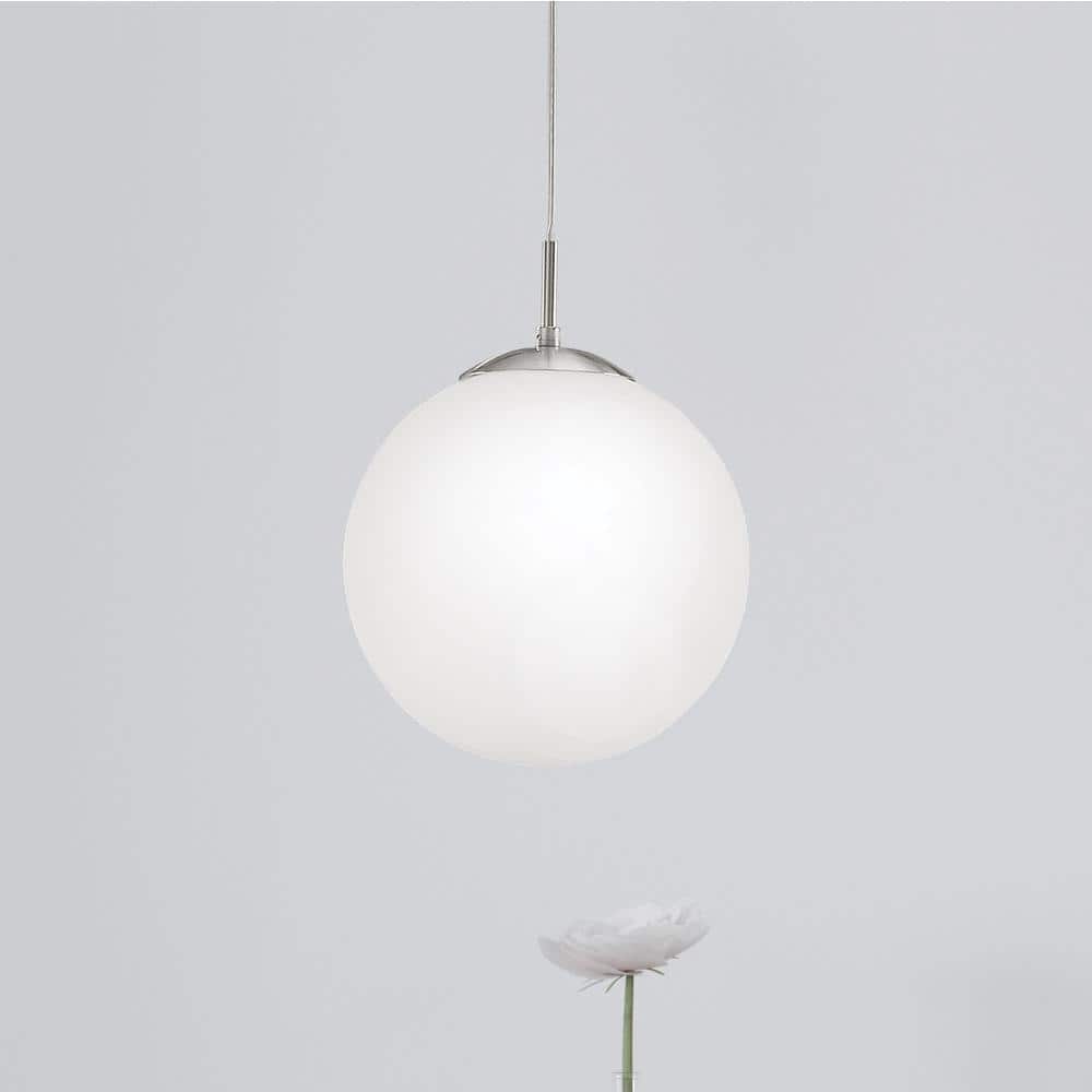 Modern Globe Nickel & Glass Pendant Light with Adjustable Height