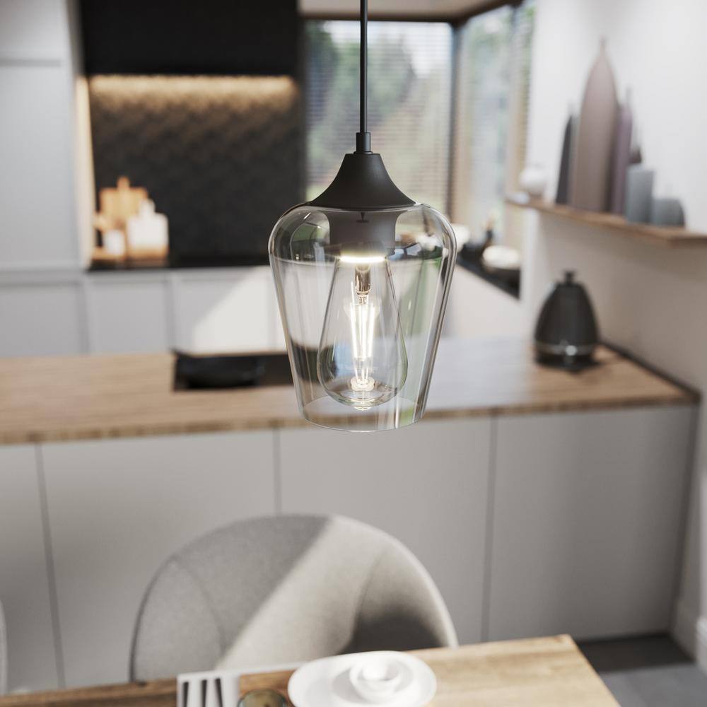 Matte Black Nickel Mini Drum Pendant with Adjustable Glass Shade