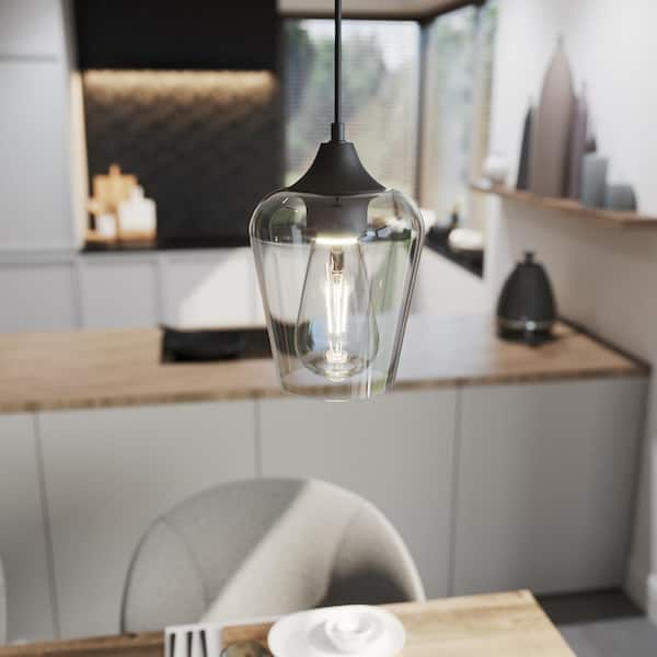 5 in. W x 6 in. H 1-Light Matt Black Pendant with Clear Glass Shade