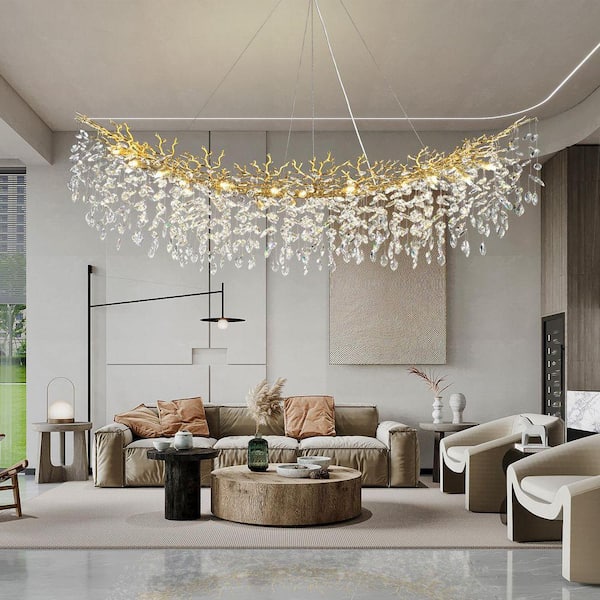 PUYRNF 72 in. 18-Light Dimmable Gold Tree Branches Crystal