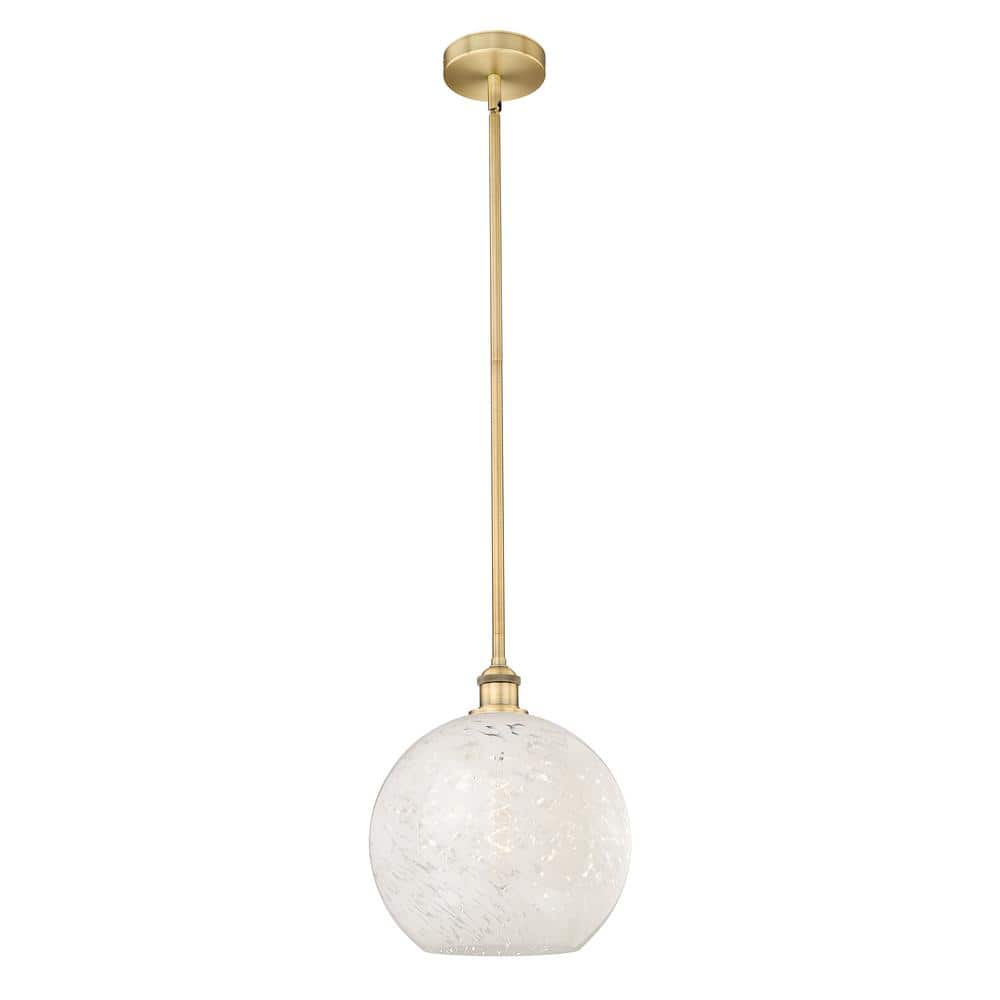 White Mouchette 100-Watt 1-Light Brushed Brass Shaded Mini Pendant Light with Painted Glass Shade price history on PriceWatchPro