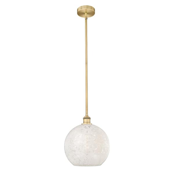 White Mouchette 100-Watt 1-Light Brushed Brass Shaded Mini Pendant Light with Painted Glass Shade