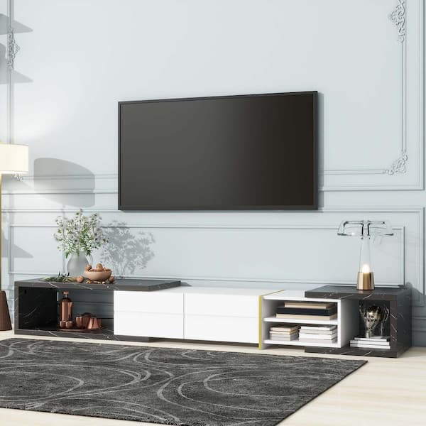 Polibi Modern Black TV Stand Fits TV's Up to 100 in. with 2 Drawers and 4 Shelves