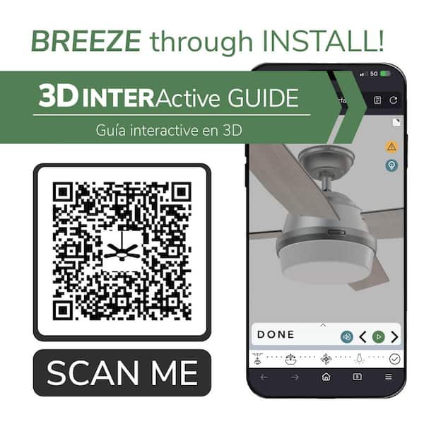 Hunter - Dempsey 52 in. LED Indoor Brushed Nickel Ceiling Fan with Light and Remote