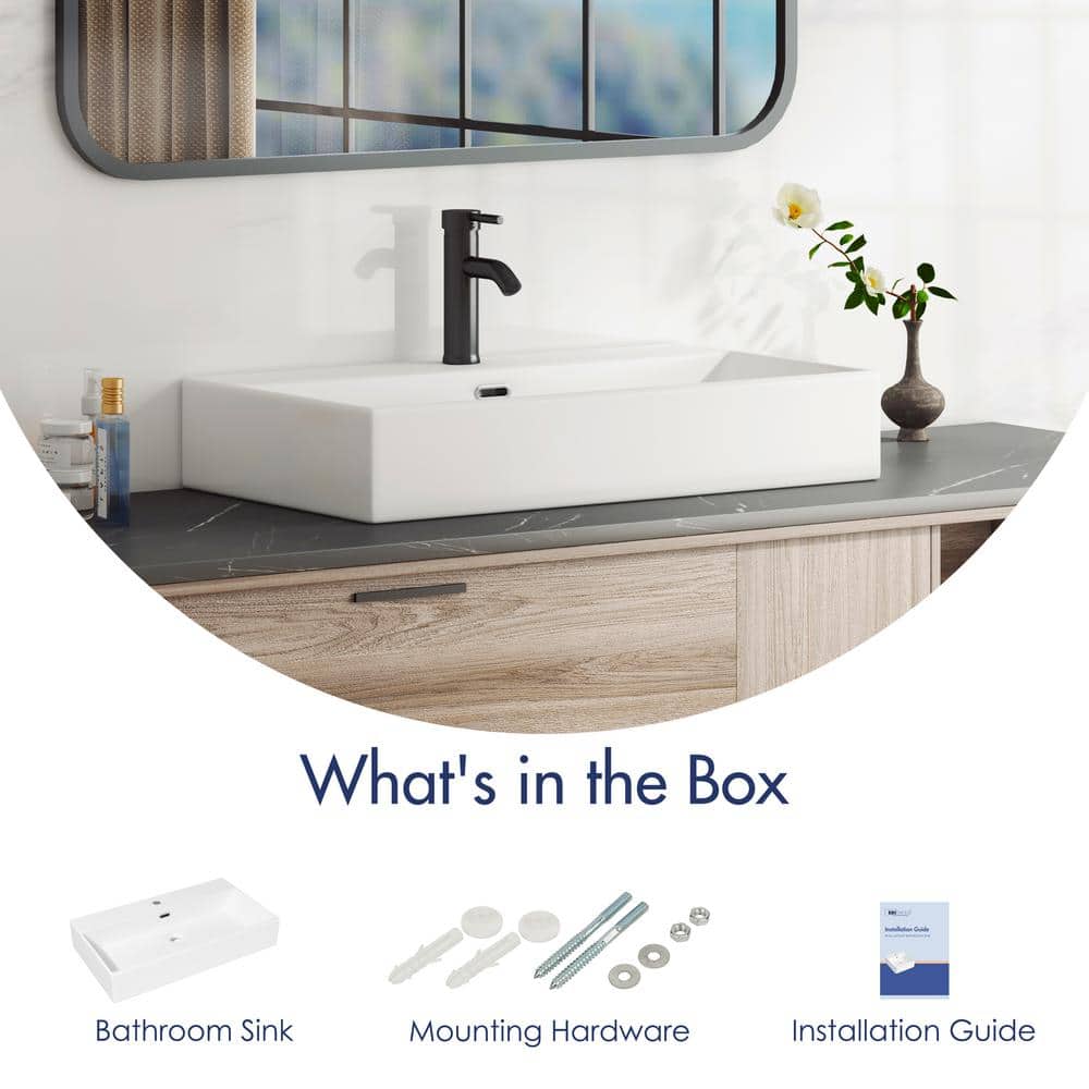 Turner 30" White Ceramic Wall-Mount Rectangular Sink
