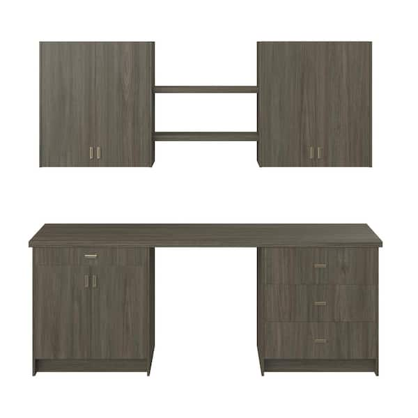 Medora 92.5 in. W x 89.5 in. H x 24 in. D Textured Slab Walnut Office Base Cabinet Bundle