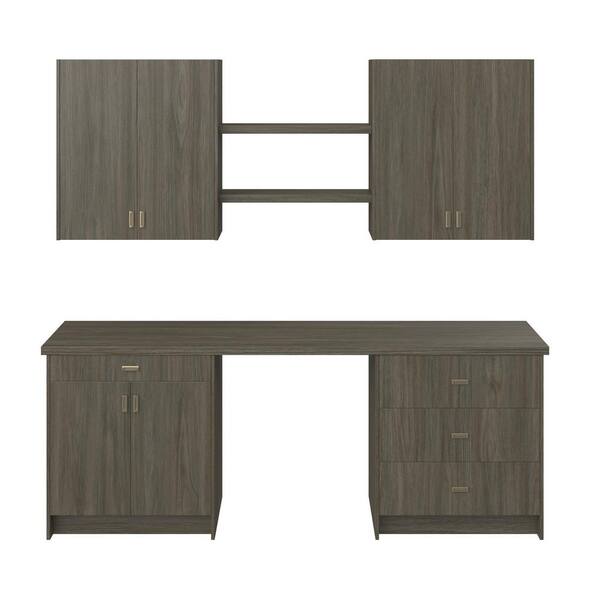 Timberline 90 in. W x 24 in. D x 89.5 in. H Assembled Slab Office Base Cabinet Bundle in Walnut