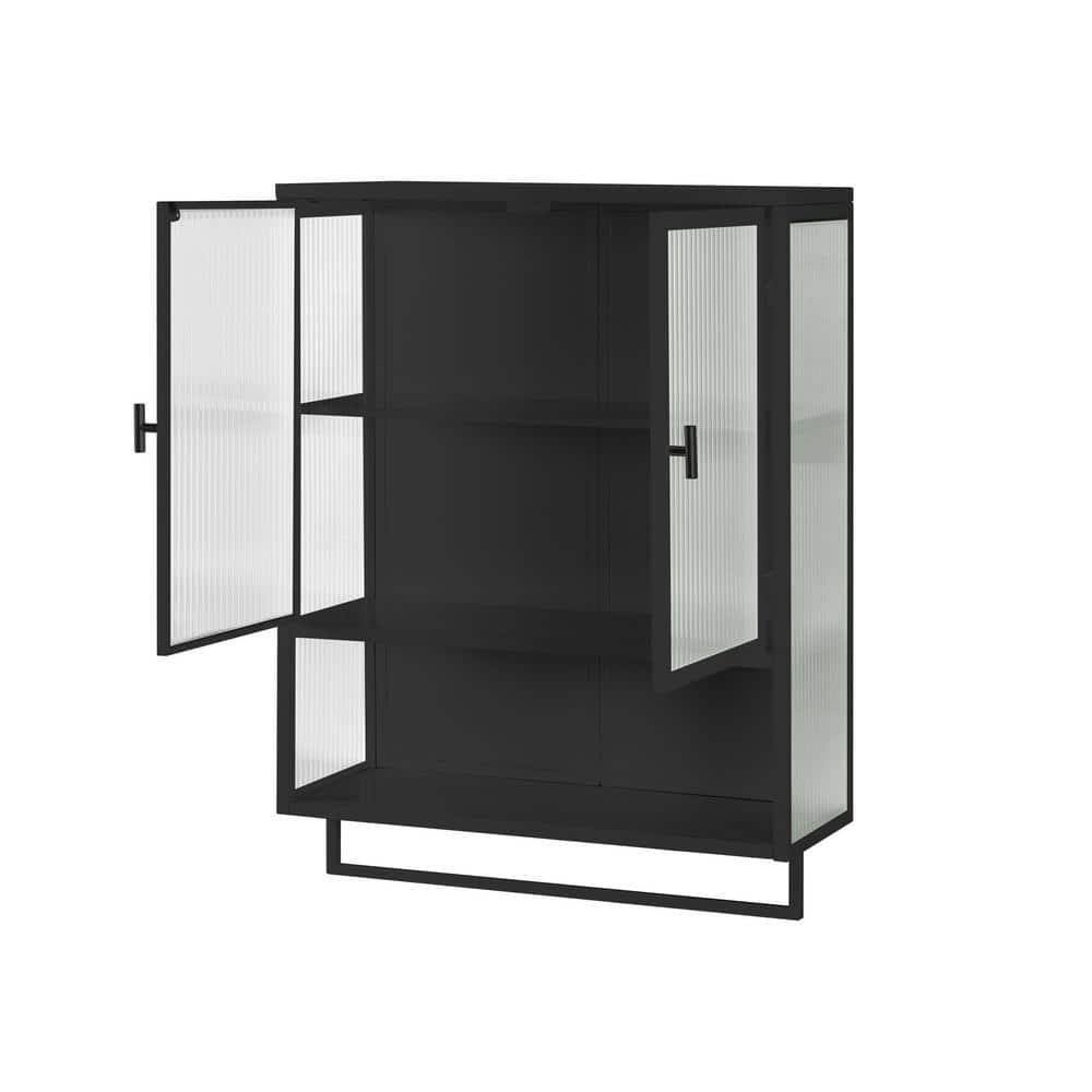23.62 in. W x 9.06 in. D x 30.71 in. H Bathroom Black Linen Cabinet