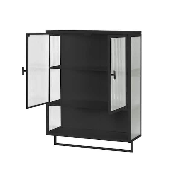 Unbranded 23.62 in. W x 9.06 in. D x 30.71 in. H Bathroom Black Linen Cabinet