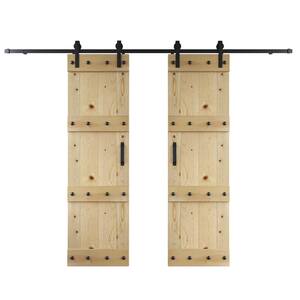 Castle 48 in. x 84 in. Unfinished DIY Knotty Wood Double Sliding Barn Door with Hardware Kit